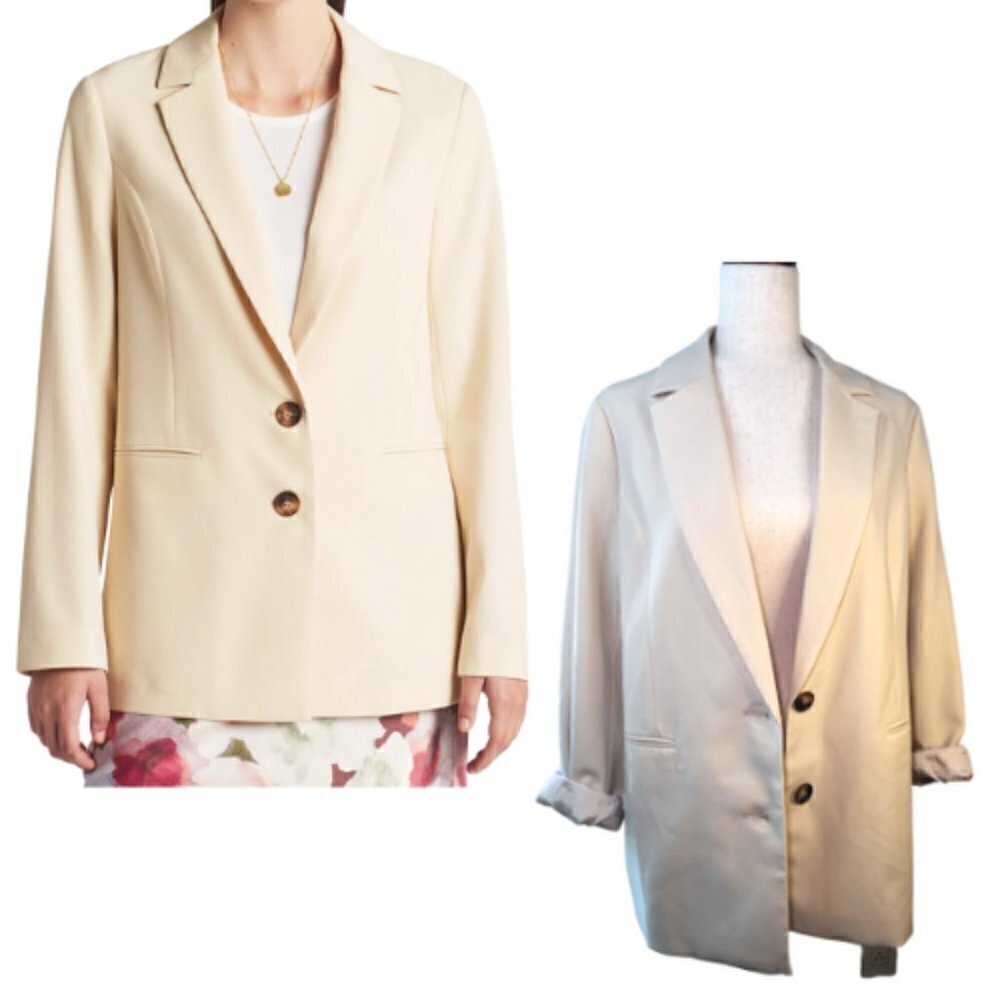 MO-KA Cream Beige Single-Breasted Relaxed Blazer Size M